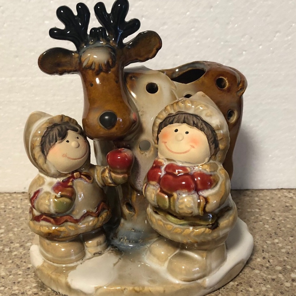 YANKEE CANDLE CO. “Kids And Moose” Tea Light Candle Holder Winter Decor